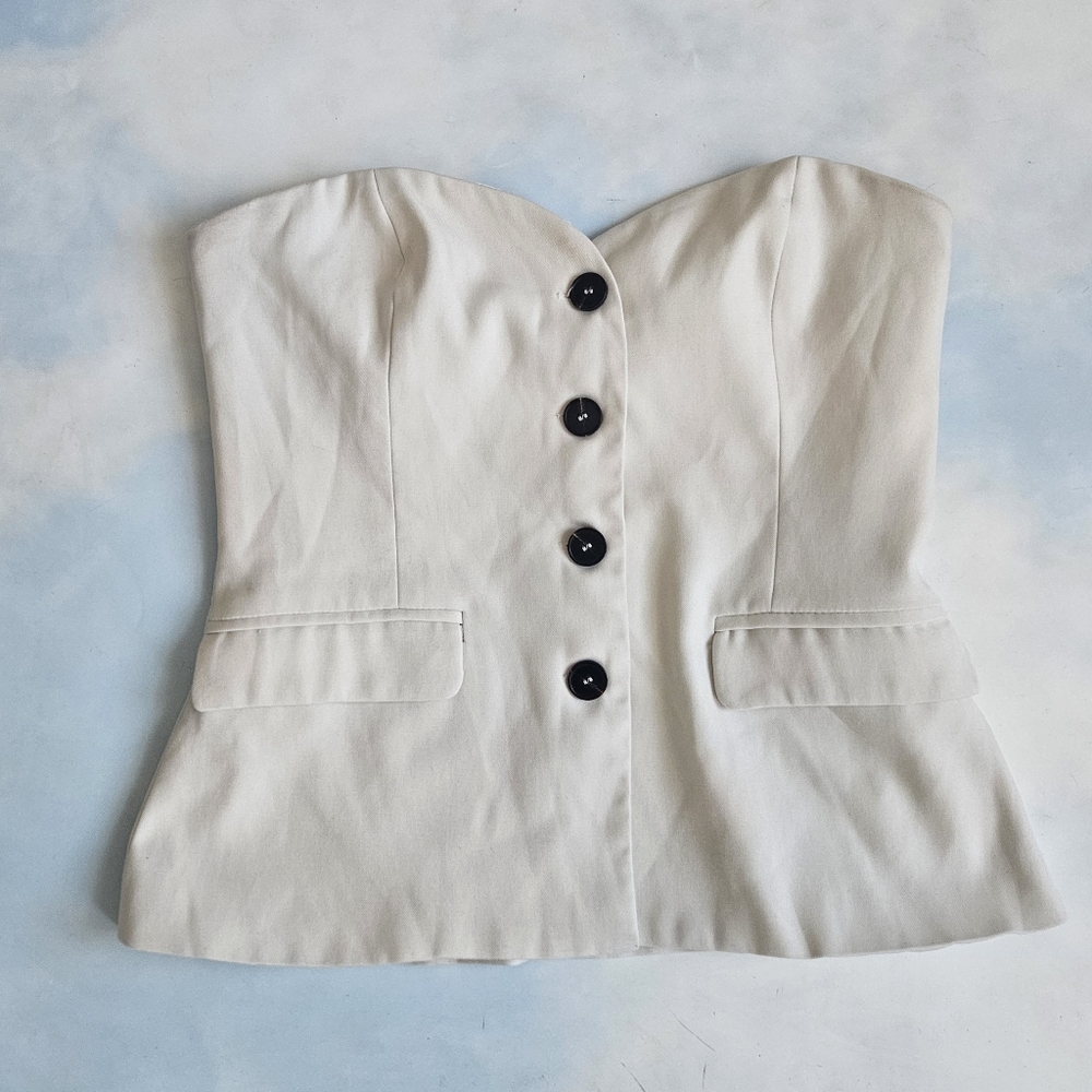 Stylish Cream Strapless Buttoned Top Suit Top Blazer Top Elegant Cream Top